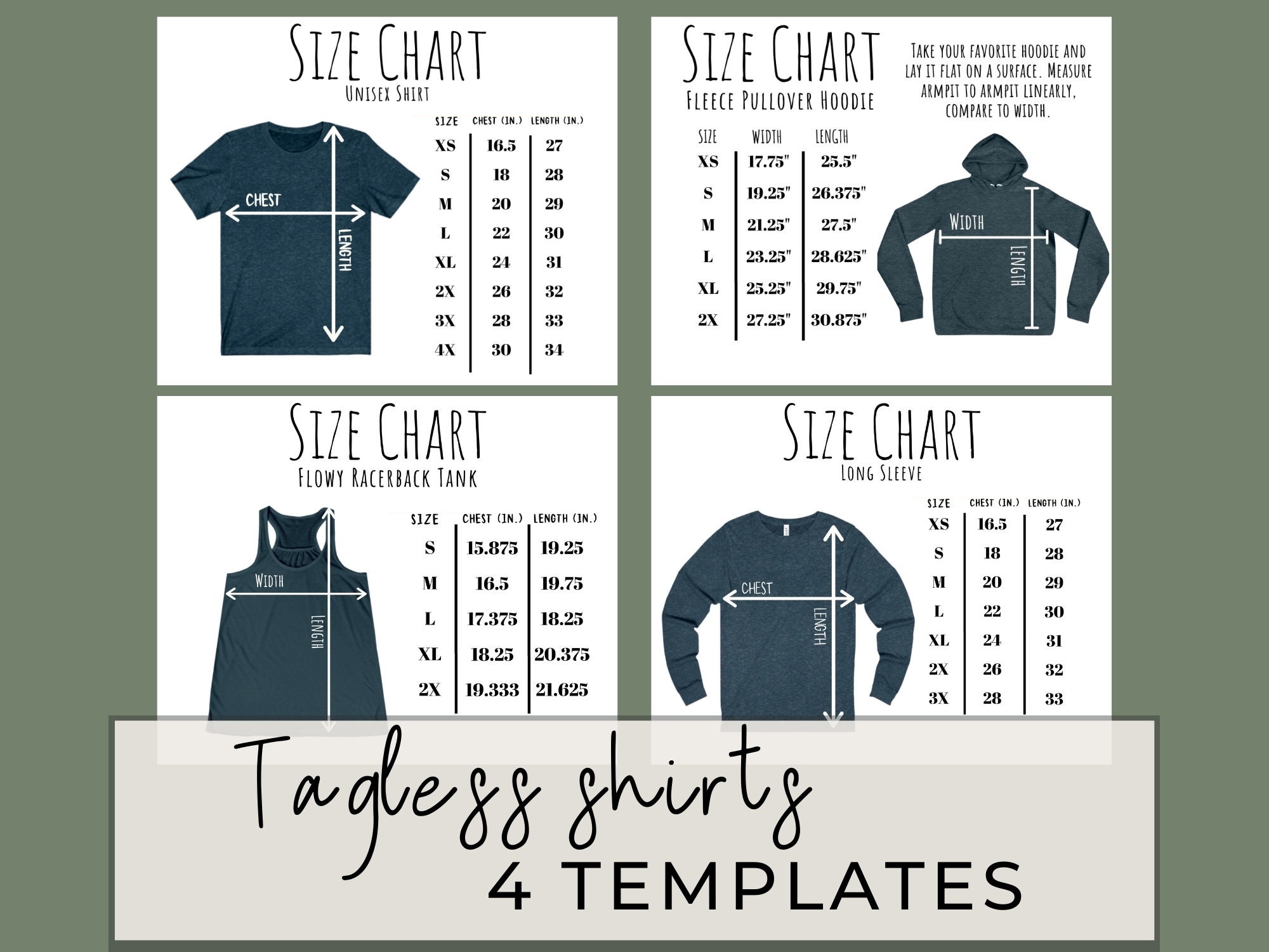 Editable Shirt Size Chart Tagless Shirt Size Guide Unisex | Etsy