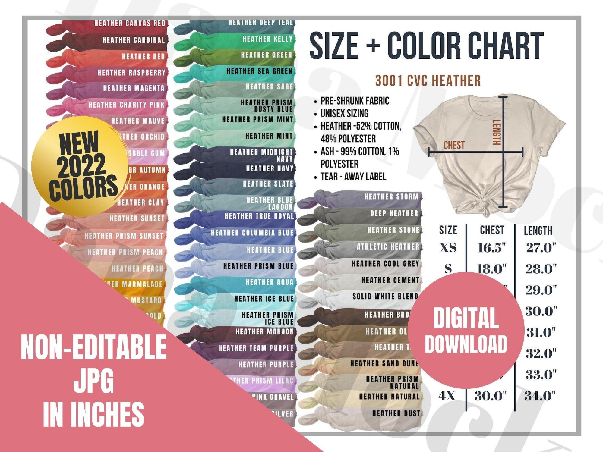 NEW 2022 Colors Bella Canvas 3001 Color 