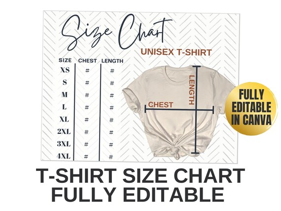 Editable Size Chart for Unisex Shirts Boho Blank Shirt | Etsy