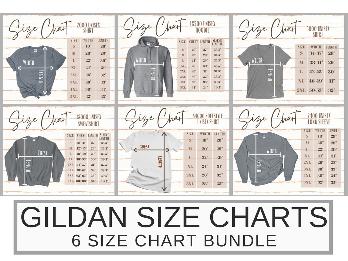 Gildan Size Chart Bundle for G2000 G5000 G18000 G18500 Etsy