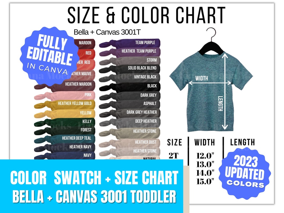 EDITABLE Bella and Canvas 3001T Color & Size Chart for Unisex - Etsy