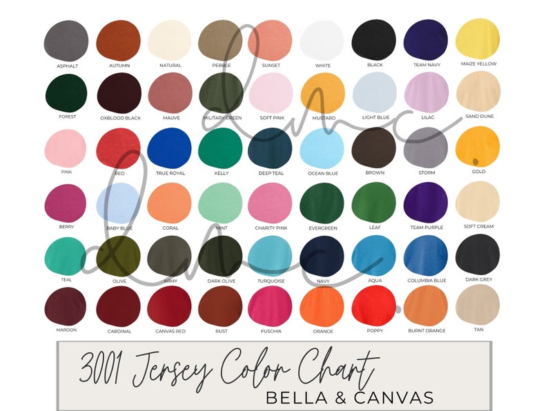 Download 3001 Color Chart Bella and Canvas Shirt including an ...