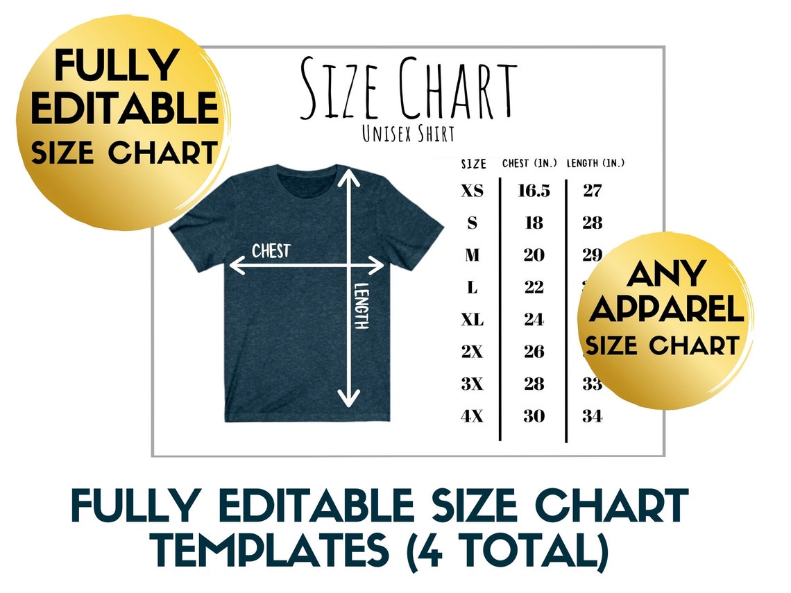 Shirt Size Chart Template Universal Size Chart for Any - Etsy