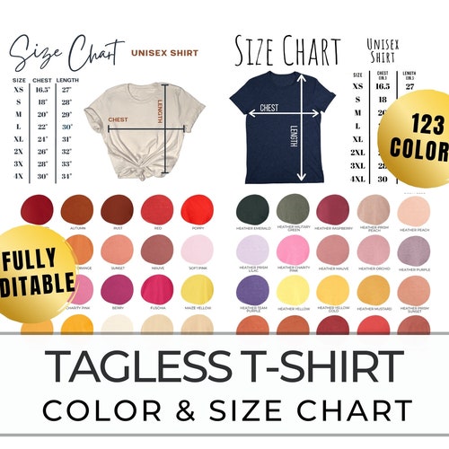 Bella Canvas 3001 Shirt Color Chart & Size Chart for 3001 - Etsy