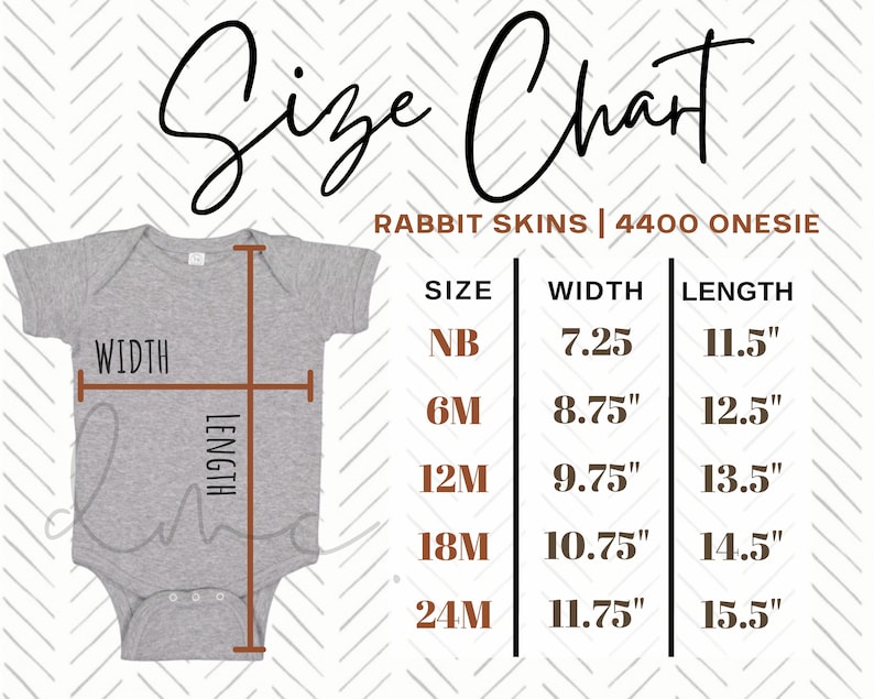 Rabbit Skins 4400 Size Chart Baby Onesie Infant Bodysuit Etsy