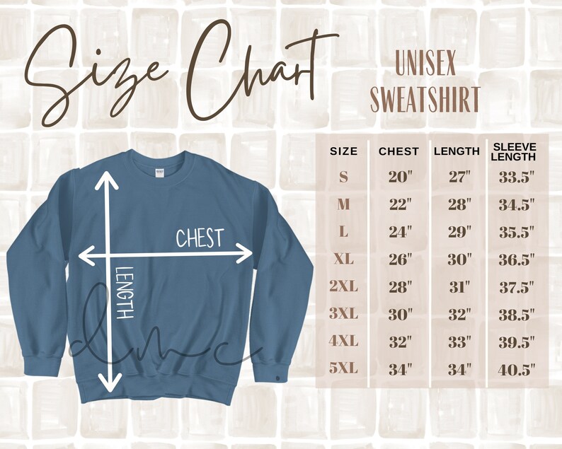 Gildan Size Chart 18000 Sweatshirt Size Chart for Gildan | Etsy