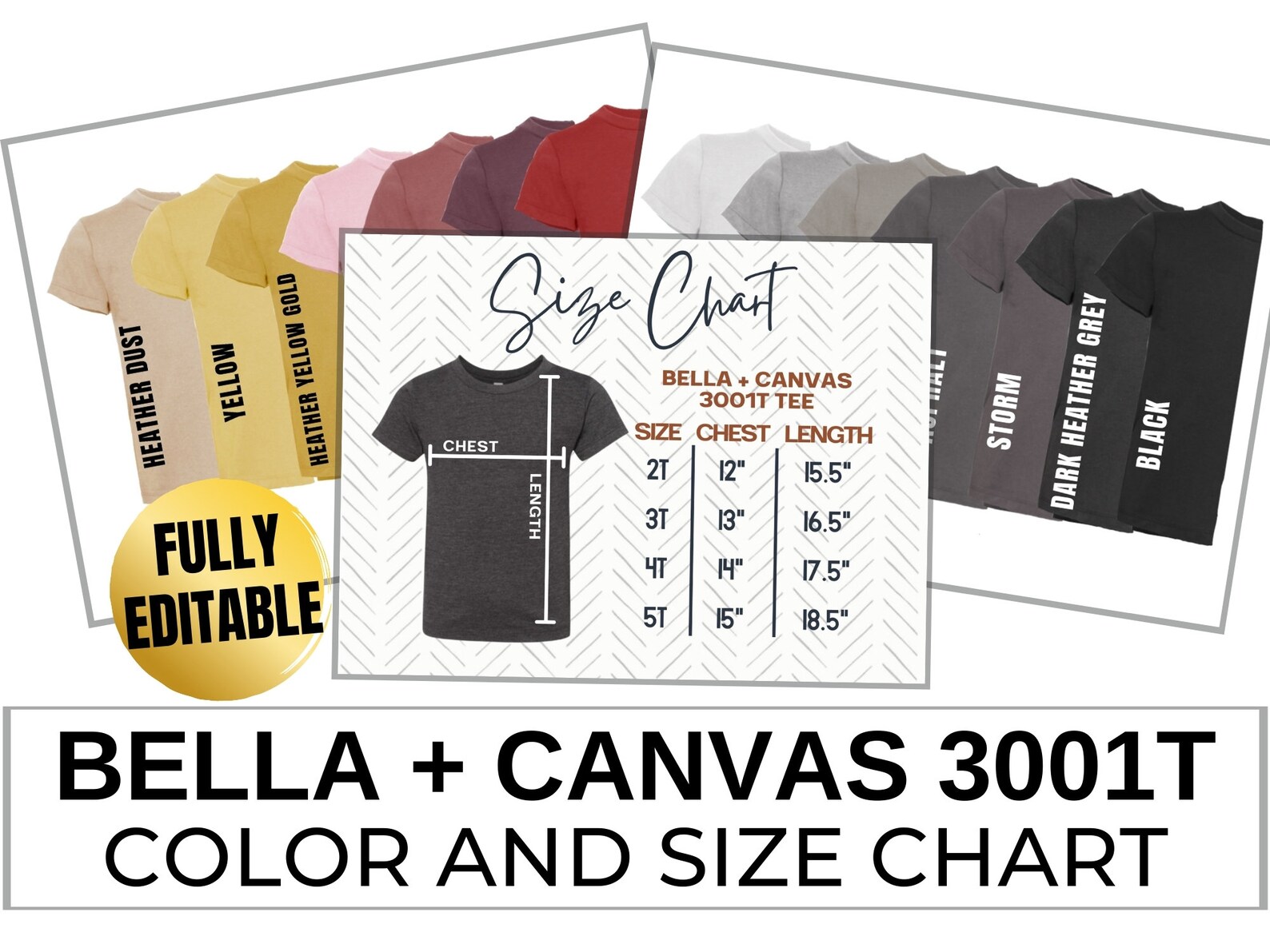 Bella Canvas 3001T Color & Size Chart for Unisex Toddler Tee | Etsy