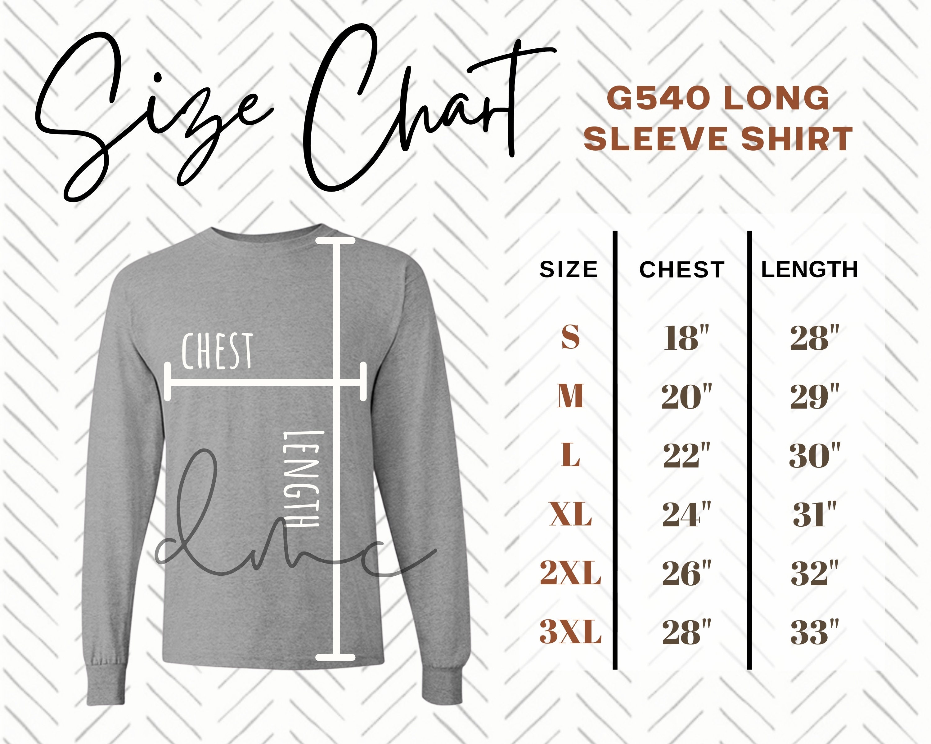 long sleeve size chart