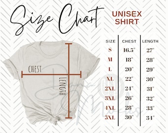 unisex shirt size chart