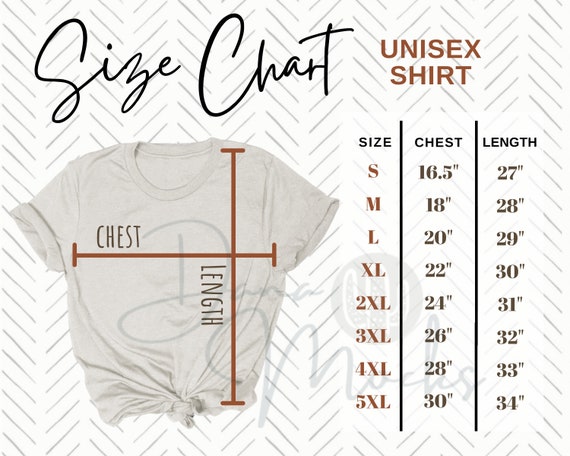 Bella Canvas 3001 Size Chart for 3001 