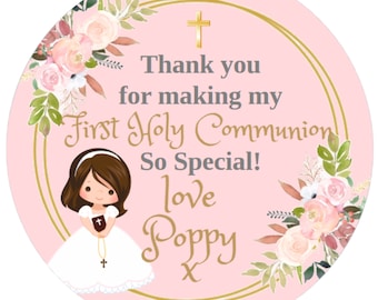 48 Personalised Stickers for 1ST COMMUNION  Party Bags, Favour Boxes etc Self Adhesive 40mm