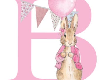 Gorgeous Flopsy Bunny vinyl decal sticker Digitally cut - just peel and stick  APPROX 6" tall  ANY LETTER