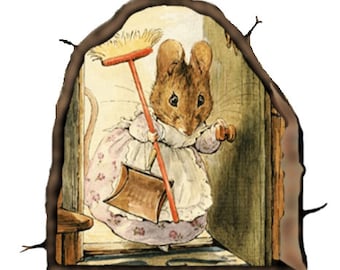 Cute mouse in a hole transparent vinyl decal &quot;trompe l&#39;oeil&quot;  2.75&quot; x 2.75&quot;