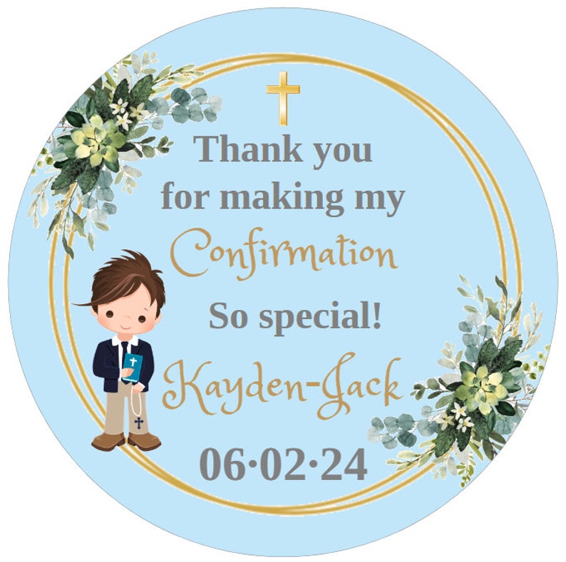 48 Personalised Stickers for 1ST COMMUNION or CONFIRMATION Party Bags, Favour Boxes etc Self Adhesive 40mm image 1