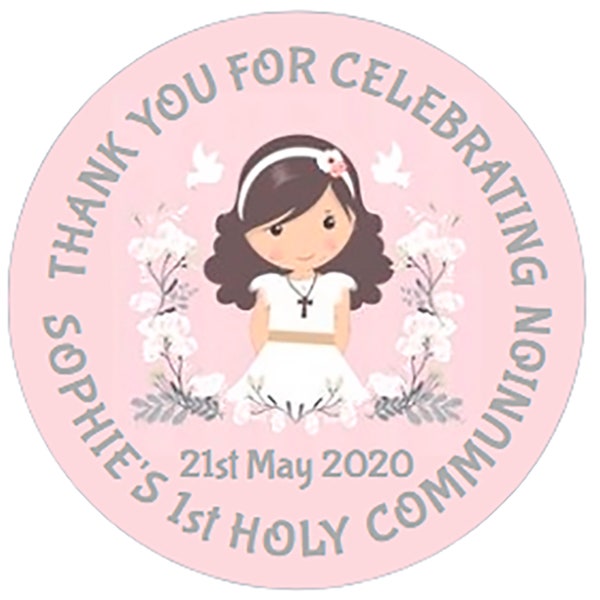 48 Personalised Stickers for 1ST COMMUNION  Party Bags, Favour Boxes etc Self Adhesive 40mm