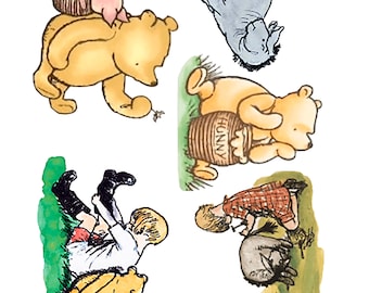 Lovely classic Winnie the Pooh vinyl decal stickers ( pack of 5 ). Digitally cut ( no white edges ) - just peel and stick  3 - 4&quot;