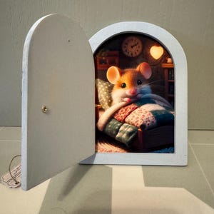 Enchanting PERSONALISED wooden mouse door and accessories  3D  12cm x 9cm Christmas gift, New Home gift, Birthday