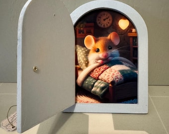 Enchanting PERSONALISED wooden mouse door and accessories  3D  12cm x 9cm Christmas gift, New Home gift, Birthday