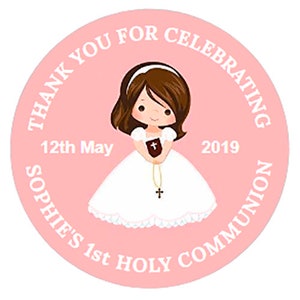 48 Personalised Stickers for 1ST COMMUNION  Party Bags, Favour Boxes etc Self Adhesive 40mm