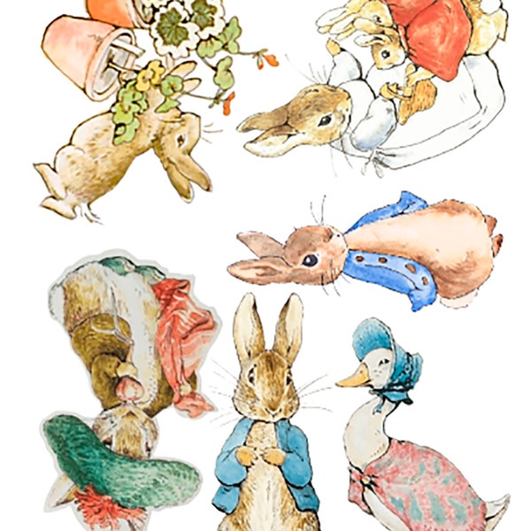 Wunderschöne Peter Rabbit und Freunde Vinyl Aufkleber Aufkleber Digital geschnitten (keine weißen Ränder) - einfach schälen und aufkleben (Packung mit 6 Bildern)
