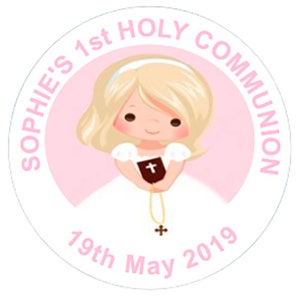 48 Personalised Stickers for 1ST COMMUNION  Party Bags, Favour Boxes etc Self Adhesive 40mm