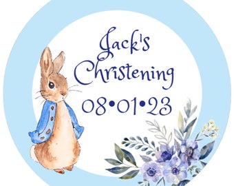 48 Personalised Peter Rabbit Stickers Labels for Christening or Baptism etc  40mm  Self Adhesive