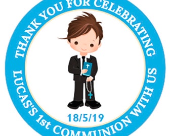 48 Personalised Stickers for 1ST COMMUNION  Party Bags, Favour Boxes etc Self Adhesive 40mm