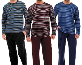 Mens Pyjama Set Stripe PJ's Sizes S-4XL Corban Design by Location Clothing 100% Cotton Yarn Dyed Pajama Night set suit Nightwear Loungewear