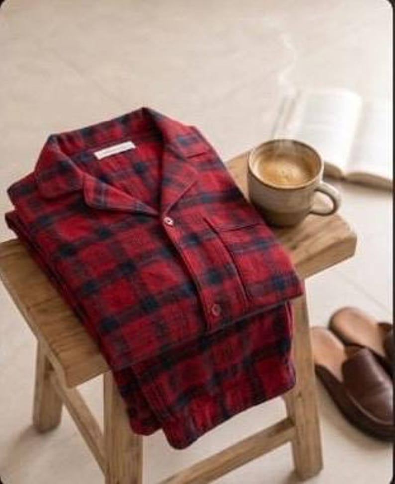 Conjunto de pijama de franela para hombre: ropa de estar por casa cálida de algodón cepillado. imagen 19