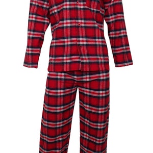 Mens Cotton Flannel/Brush PJ Pyjama Set PJ&#39;s Pyjamas PJ Red Tartan Sizes S-4XL (Newmont)