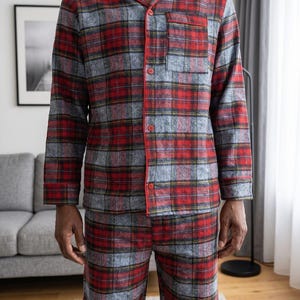 Conjunto de pijama de franela para hombre: ropa de estar por casa cálida de algodón cepillado. imagen 10
