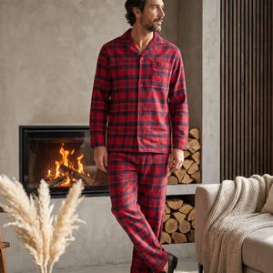 Conjunto de pijama de franela para hombre: ropa de estar por casa cálida de algodón cepillado. imagen 16