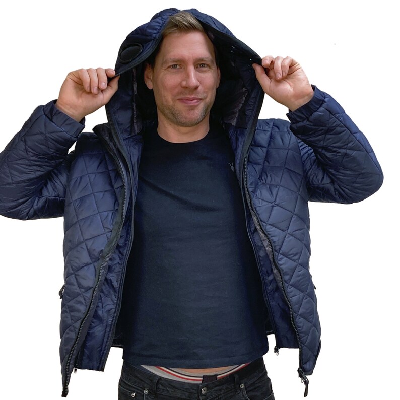 Mens Quilted Jacket Transform /hooded Warm Winter Removeable Goggle