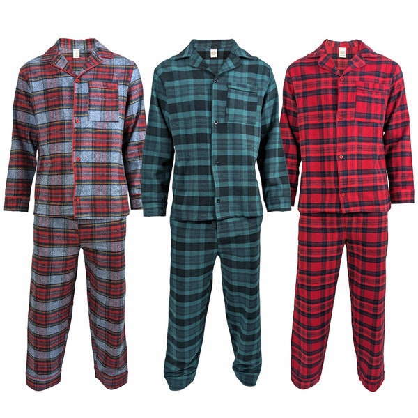 Herren-Pyjama-Pyjama-Set aus Baumwollflanell / gebürsteter Baumwolle, Größen S-4XL, luxuriöse Herrenmode, Nachtwäsche, Loungewear, warmer, weicher, geknöpfter Hemd-Nachtanzug