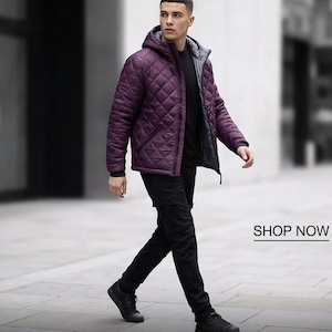 Quilted Burgundy Warm Lightweight Jacket , Transform 2in1 jacket by Location.S-2XL Great for Spring / Summer