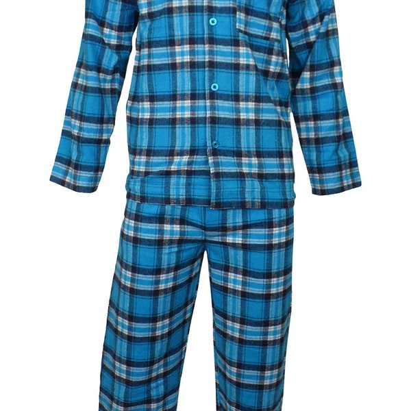 Blue check mens cotton flannel/brush cotton PJ Pyjama Set PJ's Pyjamas PJ Sizes S-4XL Newmont Brushed Cotton Traditional style Nightsuit Set