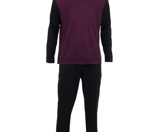 Mens Royale Black/Burgundy Pyjamas Cotton Loungewear