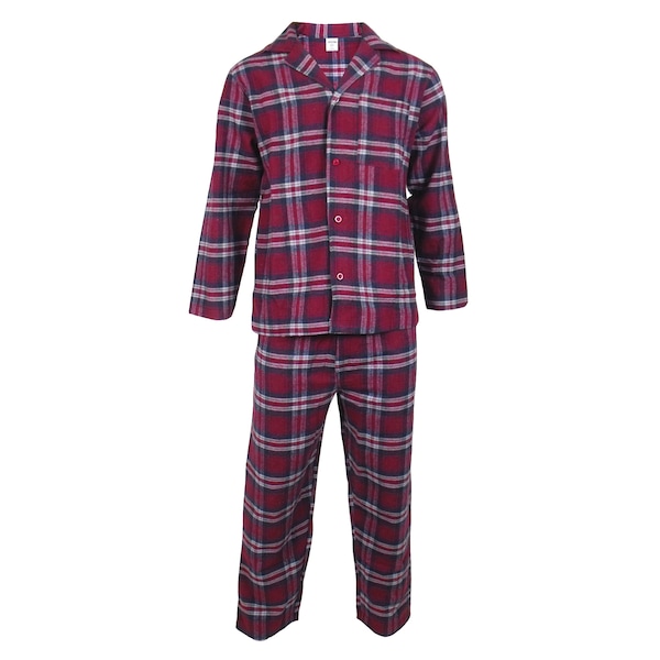 Burgundy Check Mens Cotton Flannel/Brush Cotton PJ Pyjama Set PJ's Pyjamas PJ Sizes S-4XL (Newmont)