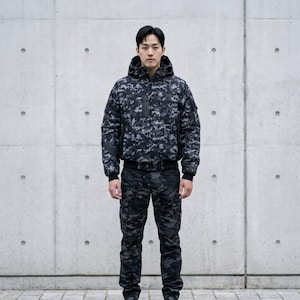 Mens Camouflage Jacket Bomber Style with Detachable Goggle Hood. Streewear Fashion Jacket. S-2XL Security Bouncer