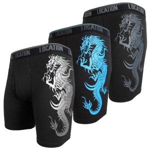 Men&#39;s Dragon Print Boxer Briefs: Anti-Chafing Stretch Underwear - 3 Pack Prevents Chafing S-3XL