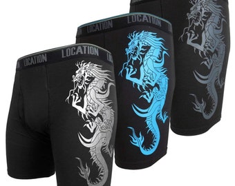 Mens 3 Pack Dragon Design Longer Leg Boxers Shorts Underwear Anti-chafing Sports Stretch Supportive Holds Boxer Brief Men Challenger Four