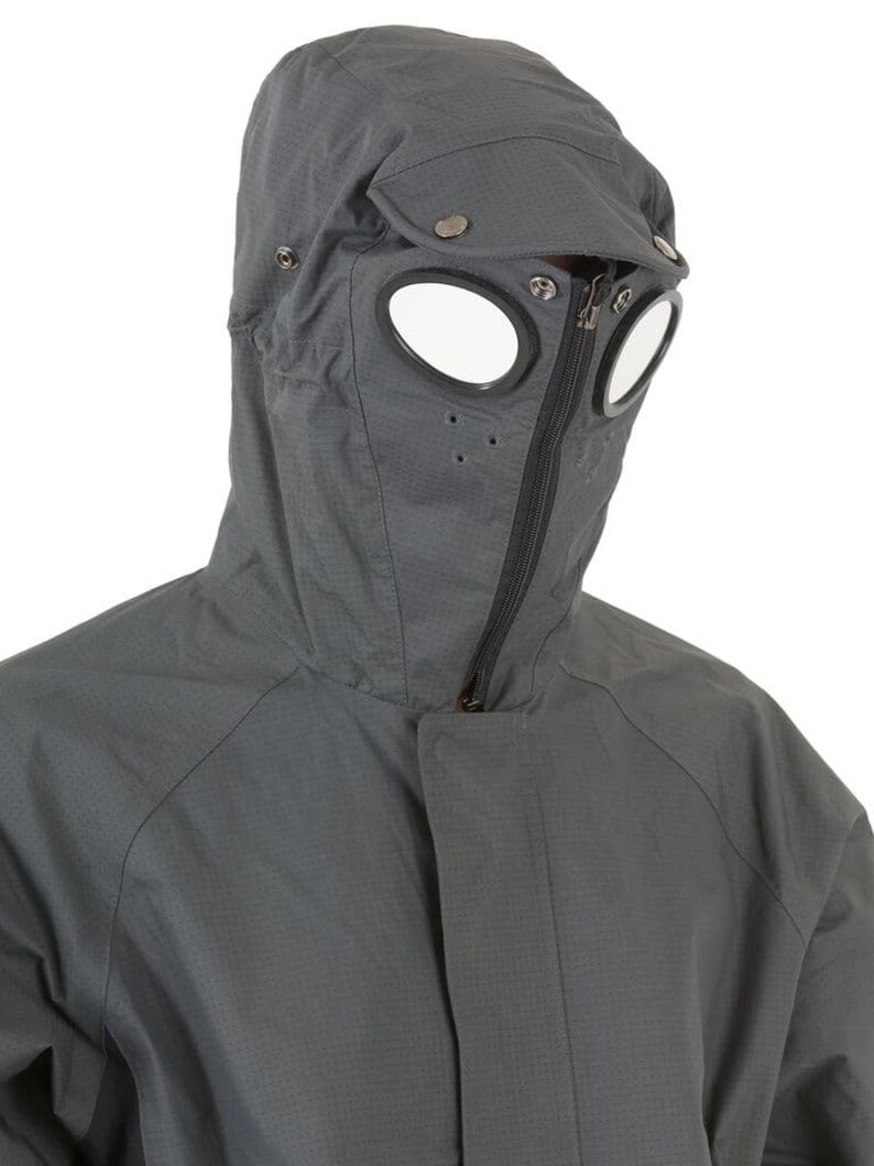 Mens Grey/black Goggle Rain Hooded Jacket Technical Waterproof Coat