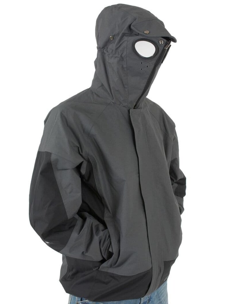 Mens Grey/black Goggle Rain Hooded Jacket Technical Waterproof Coat