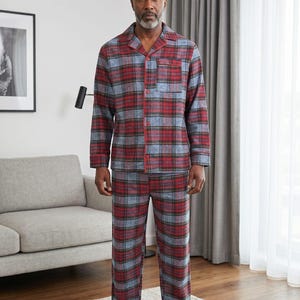 Conjunto de pijama de franela para hombre: ropa de estar por casa cálida de algodón cepillado. imagen 13