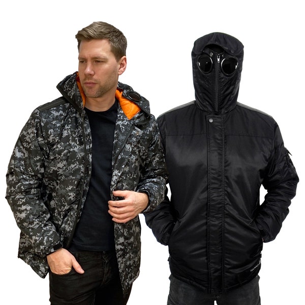 Mens Infiltrator Goggle Hood Length Jackets Windproof by Location Black Camo Puffa Parka Showerproof Hooded JKT Coat Warm Pockets