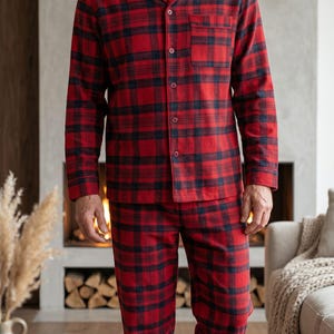 Conjunto de pijama de franela para hombre: ropa de estar por casa cálida de algodón cepillado. imagen 15