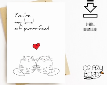 Printable Anniversary card with cats-Anniversary Cats Card Printable-Cat Lover Anniversary Card for him for her-Downloadable