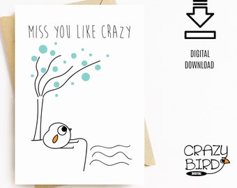 Printable miss you card-Cute miss you card for friend-Long distance card for boyfriend-Long distance card for girlfriend-Downloadable