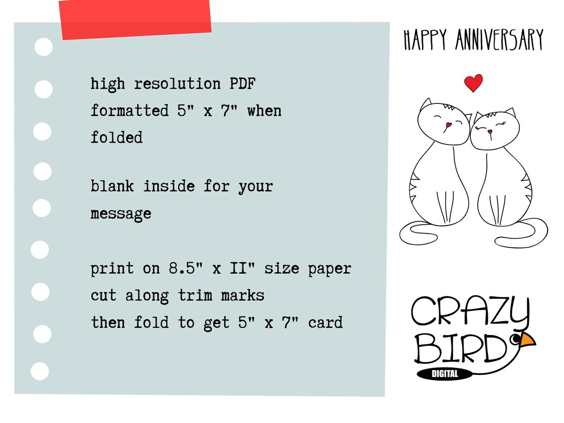 Printable Anniversary Card With Cats Printable Anniversary Card for ...