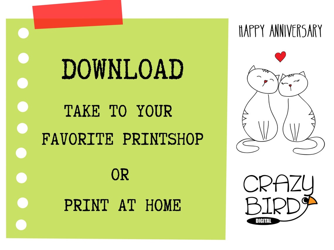 Printable Anniversary Card With Cats Printable Anniversary Card for ...